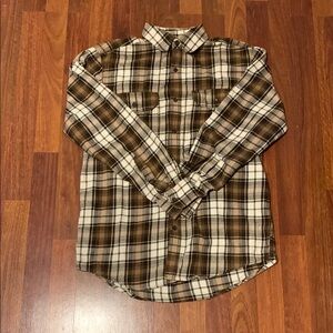 Men's Brown and White Flannel Plaid Shirt